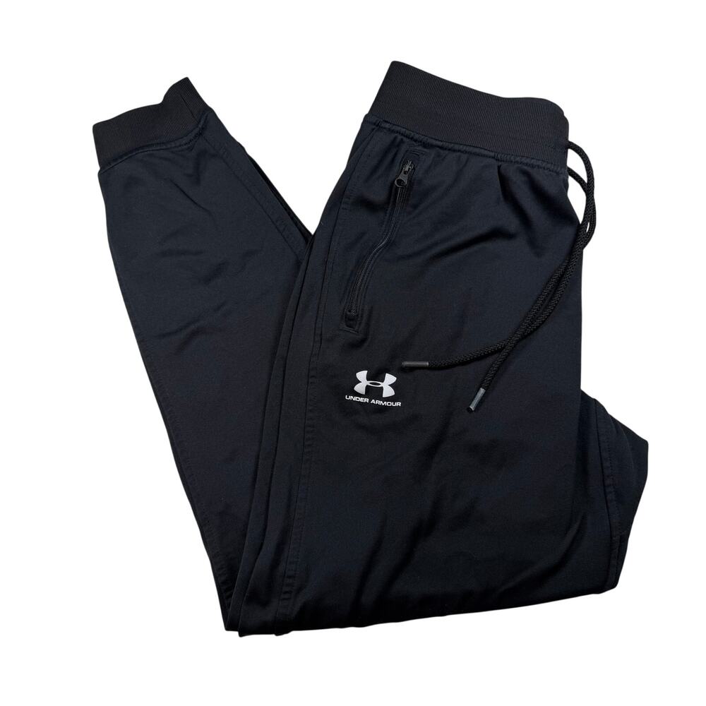 Under Armour Joggers Men's Medium Black Zipper Pockets Drawstring Elastic Waist